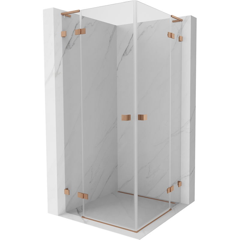 Mexen Lunar L Duo sprchový kút otvárací 100 x 100 cm, transparentný, brúsená meď - 834L-100L-100P-65-00