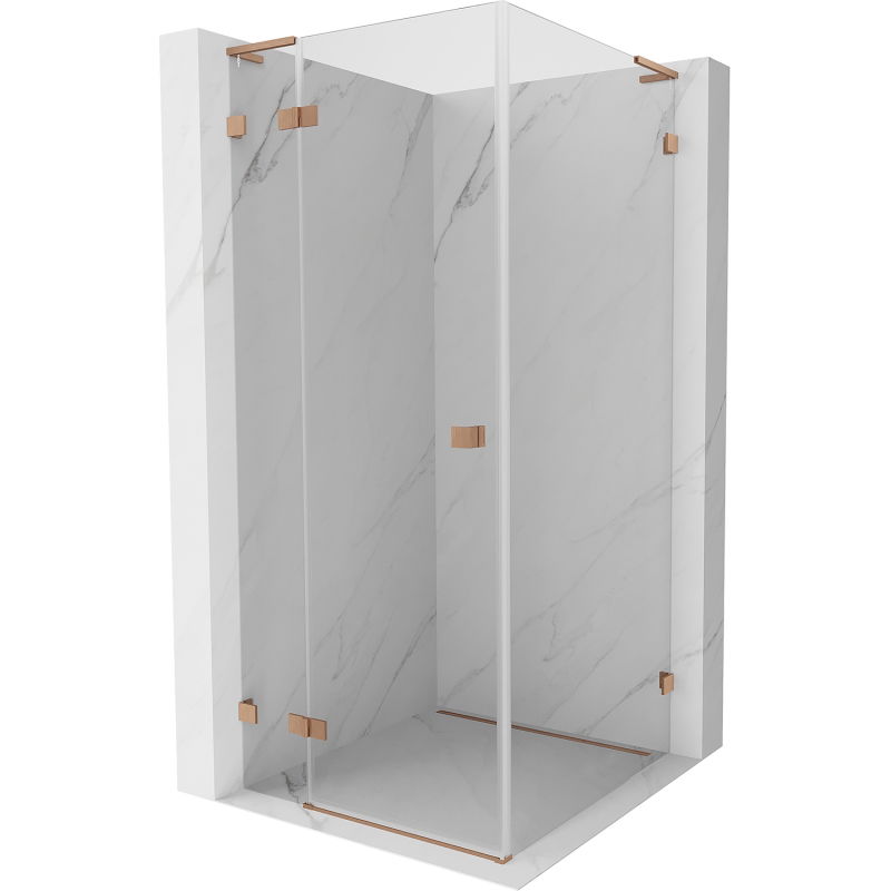 Mexen Lunar L sprchový kút s otváracími dverami vľavo 90 x 90 cm, transparentný, brúsená meď - 834L-090-090-65-00-L