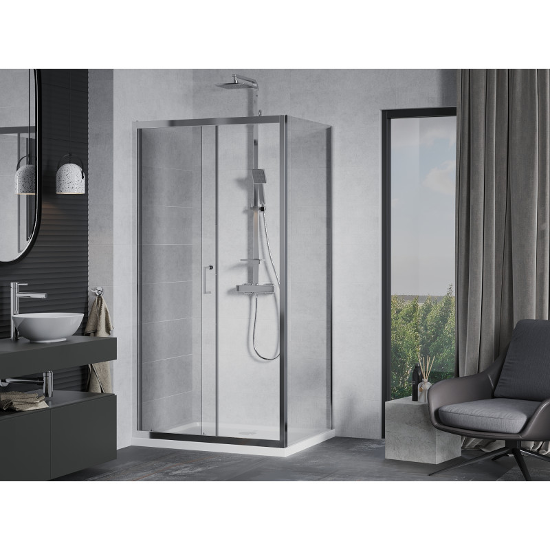 Mexen Apia posuvná sprchová kabína 110 x 80 cm, transparentná, chróm + Flat vanička - 840-110-080-01-00-4010