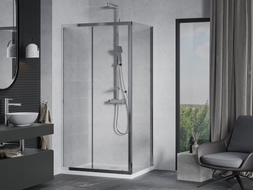 Mexen Apia posuvná sprchová kabína 140 x 70 cm, priehľadná, chróm + sprchová vanička Flat - 840-140-070-01-00-4010