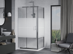 Mexen Apia sprchová kabína, posuvné dvere 100 x 90 cm, pruhy, chrómová + závesný bidet Flat - 840-100-090-01-20-4010