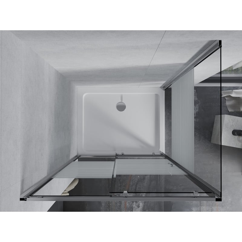 Mexen Apia posuvná sprchová kabína 130 x 70 cm, biele pruhy, chróm + brodzík Flat - 840-130-070-01-20-4010