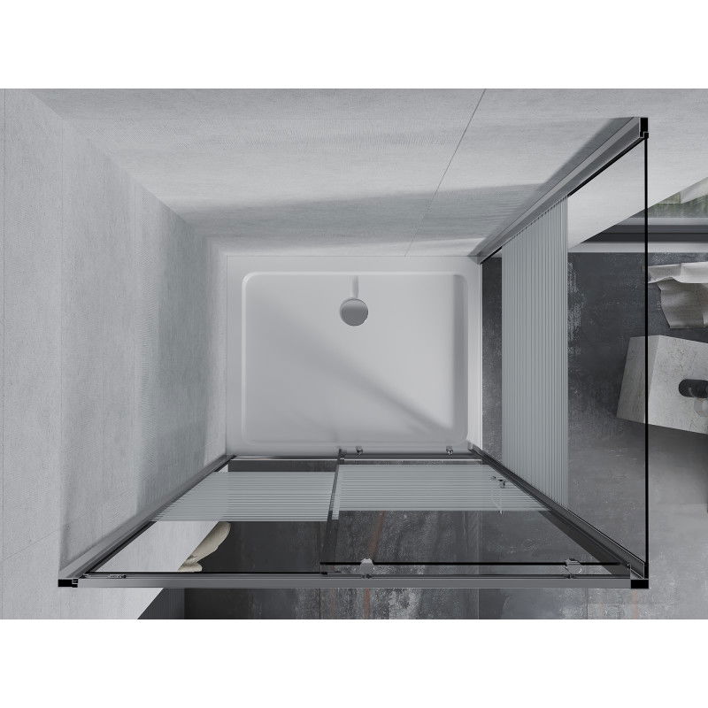 Mexen Apia posuvná sprchová kabína 130 x 90 cm, biele pásy, chróm + sprchová vanička Flat - 840-130-090-01-20-4010