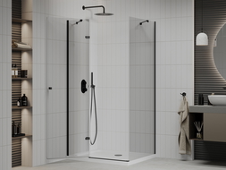 Mexen Roma sprchovací kút výklopný 120 x 90 cm, transparentný, čierny + brodzík Flat, biely - 854-120-090-70-00-4010B