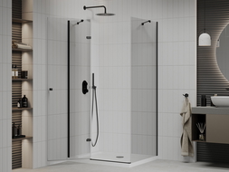 Mexen Roma sprchový kút s otváracími dverami 120 x 90 cm, priehľadný, čierny + vanička Flat, biela - 854-120-090-70-00-4010B
