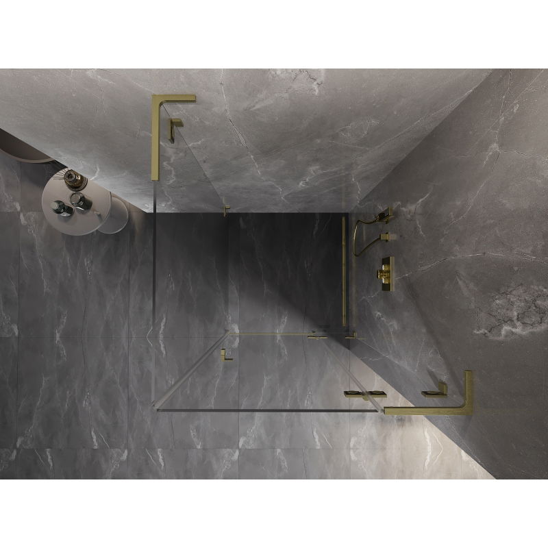 Mexen Lunar L sprchový kút sklopný pravý 100 x 100 cm, transparentný, zlatý brúsený - 834L-100-100-55-00-P