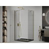 Mexen Roma sprchovací kút otvárací 120 x 90 cm, transparentný, zlatý + vanička Flat, čierna - 854-120-090-50-00-4070G