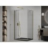 Mexen Roma sprchový kút s dvermi 120 x 90 cm, transparentný, zlatý + plytká vanička Flat, čierny - 854-120-090-50-00-4070G