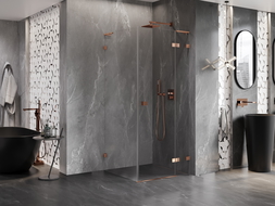 Mexen Lunar L sprchový kút so závesnými dverami pravý 80 x 80 cm, priehľadný, ružové zlato - 834L-080-080-60-00-P