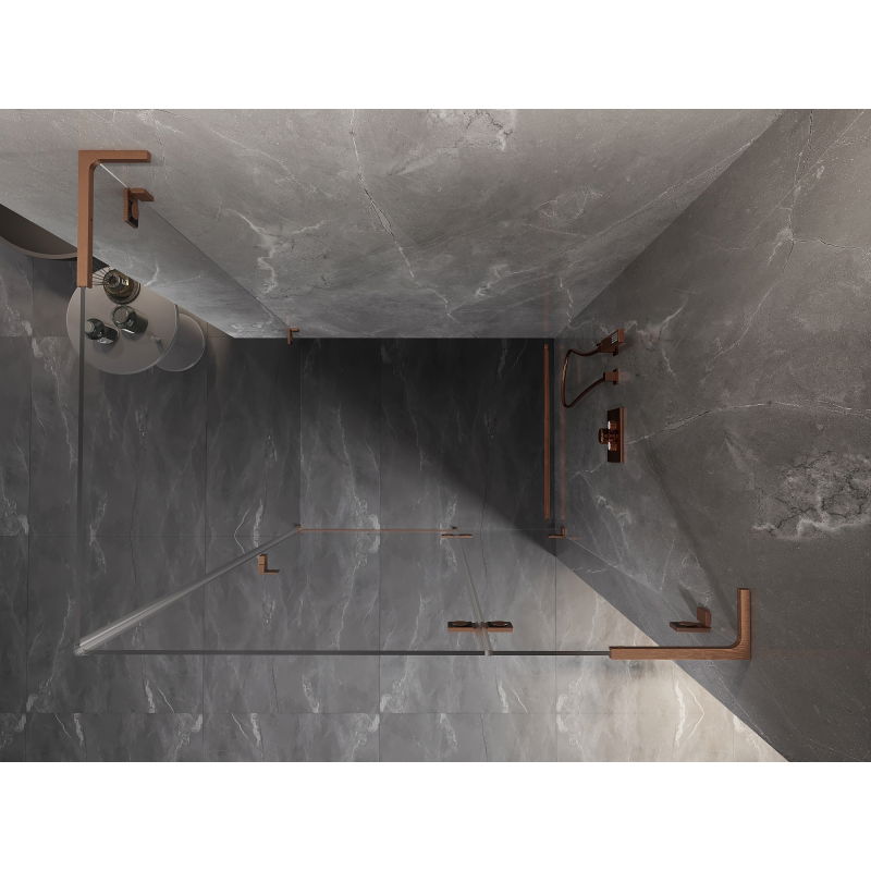 Mexen Lunar L sprchovací kút otvárací pravý 90 x 80 cm, transparentný, kartáčovaná meď - 834L-090-080-65-00-P