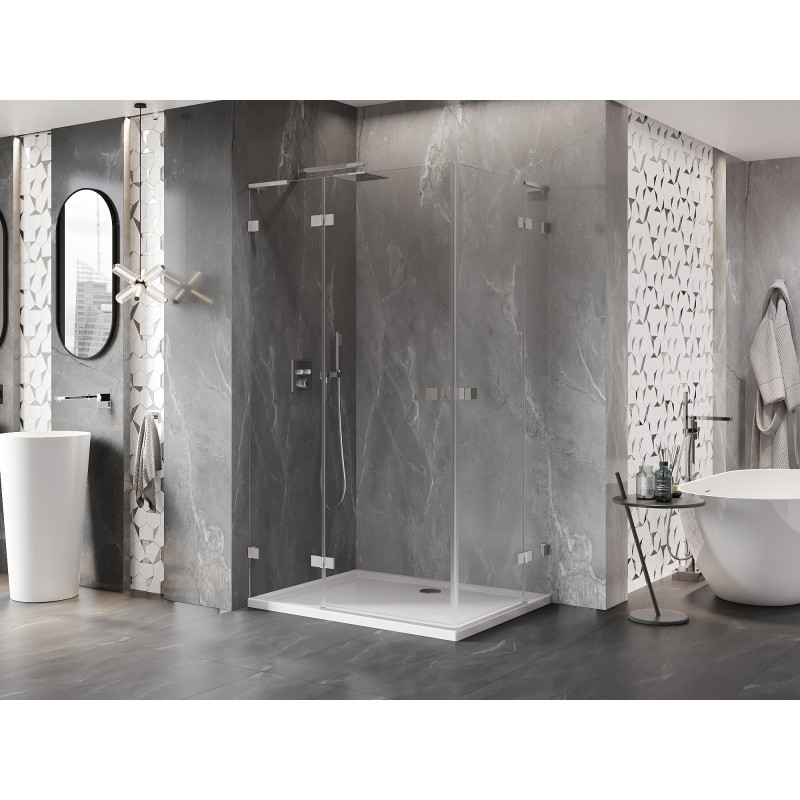 Mexen Lunar L Duo sprchová kabína otočná ľavá 90 x 80 cm, transparentná, brúsený nikel - 834L-090L-080P-97-00