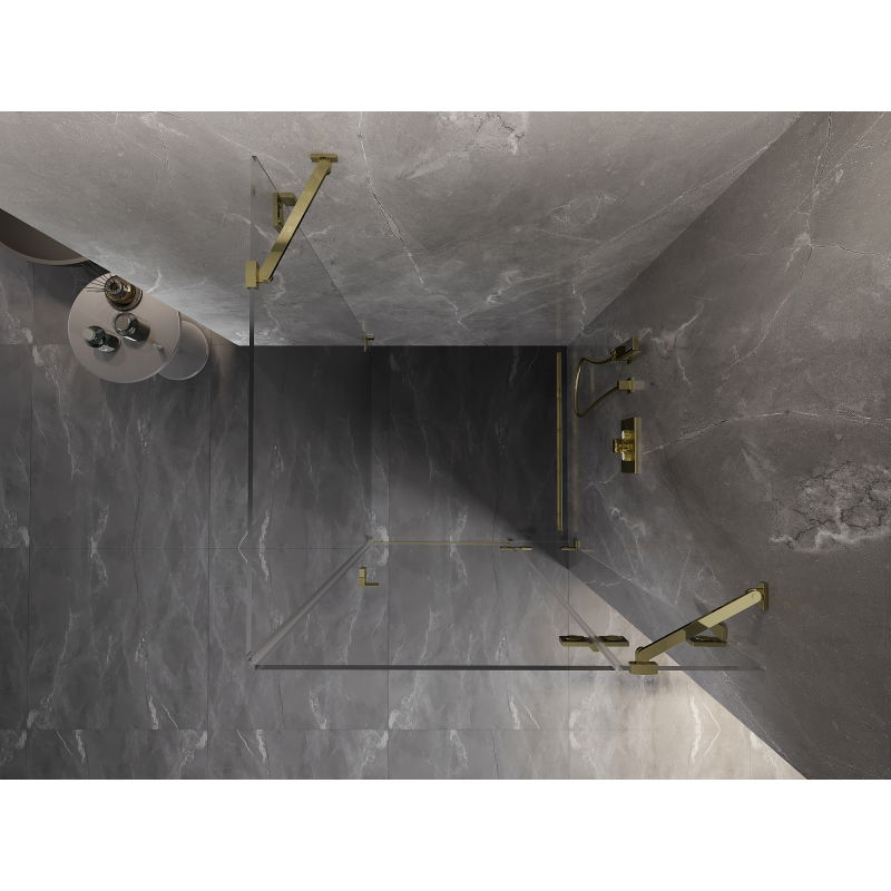 Mexen Lunar sprchový kút s pravými otočnými dverami 100 x 100 cm, priehľadný, zlatý - 834-100-100-50-00-P