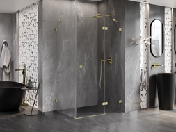 Mexen Lunar pravá sprchová kabína 95 x 70 cm, transparentná, zlatá kartáčovaná - 834-095-070-55-00-P