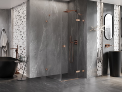 Mexen Lunar sprchový kút otvárací pravý 80 x 80 cm, transparentný, brúsená meď - 834-080-080-65-00-P