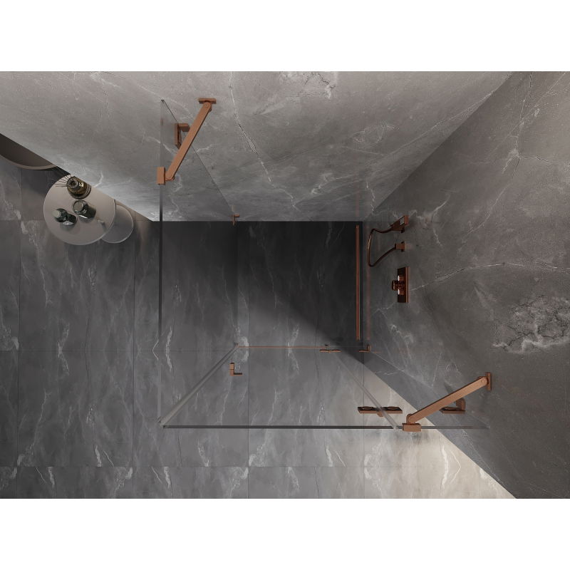 Mexen Lunar sprchový kút s otváracími dverami pravý 90 x 90 cm, priehľadný, brúsená meď - 834-090-090-65-00-P