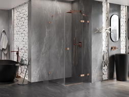 Mexen Lunar sprchová kabína, pravá, sklápacia 100 x 100 cm, transparentná, brúsená meď - 834-100-100-65-00-P