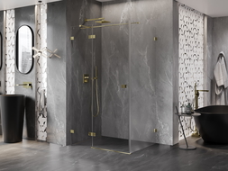 Mexen Lunar T sprchový kút výklopný ľavý 115 x 80 cm, priehľadný, zlatý - 834T-115-080-50-00-L