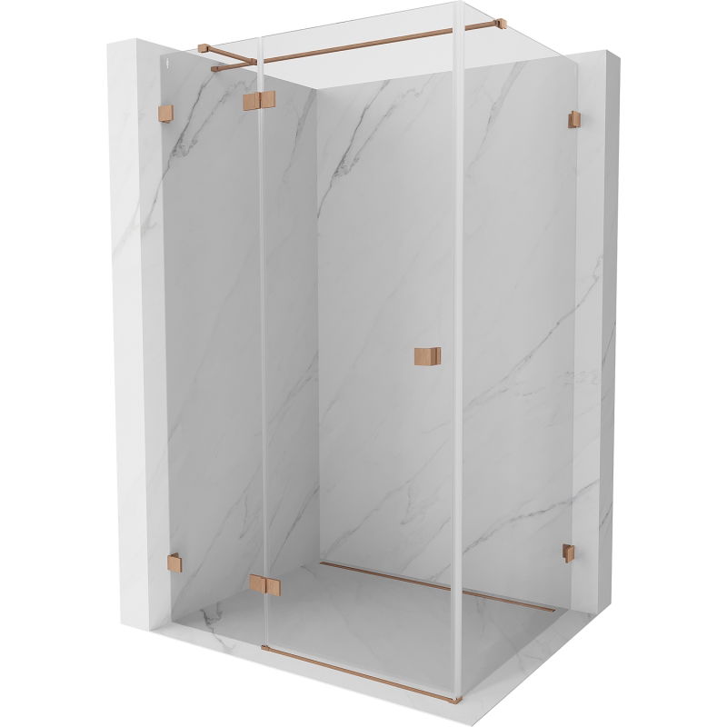 Mexen Lunar T sprchovací kút s vyklápacími ľavými dverami 130 x 90 cm, transparentný, kartáčovaná meď - 834T-130-090-65-00-L