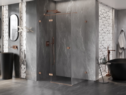 Mexen Lunar T sprchovací kút s vyklápacími ľavými dverami 130 x 90 cm, transparentný, kartáčovaná meď - 834T-130-090-65-00-L