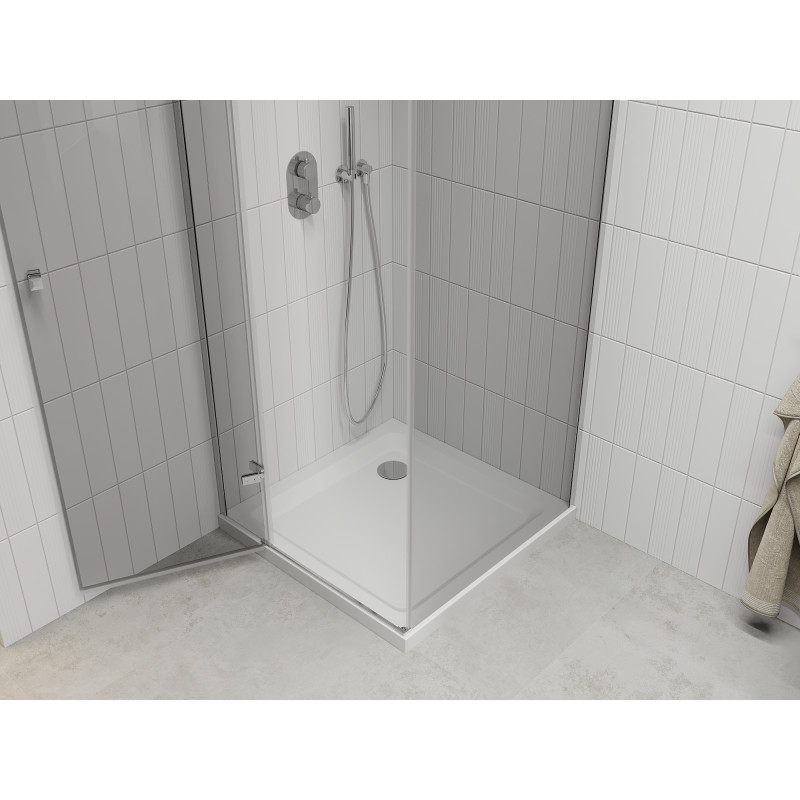 Mexen Roma sprchovací kút s otváracími dverami 70 x 90 cm, priehľadný, chróm + vanička Flat - 854-070-090-01-00-4010