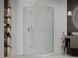 Mexen Roma sprchový kút s otváracími dverami 100 x 80 cm, transparentný, chróm + vanička Flat - 854-100-080-01-00-4010