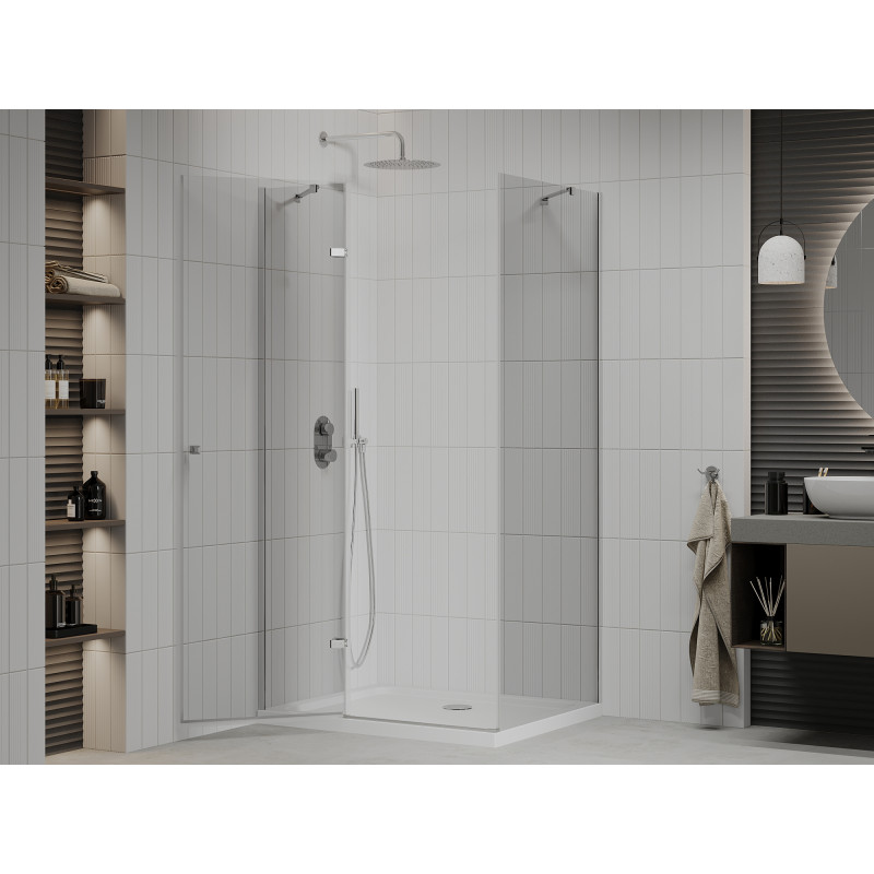 Mexen Roma sklopná sprchová kabína 120 x 80 cm, priehľadná, chróm + vanička Flat - 854-120-080-01-00-4010