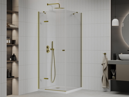 Mexen Roma sprchová kabína, kyvné dvere 90 x 90 cm, transparentnéné, zlatá + závesný bidet Flat - 854-090-090-50-00-4010