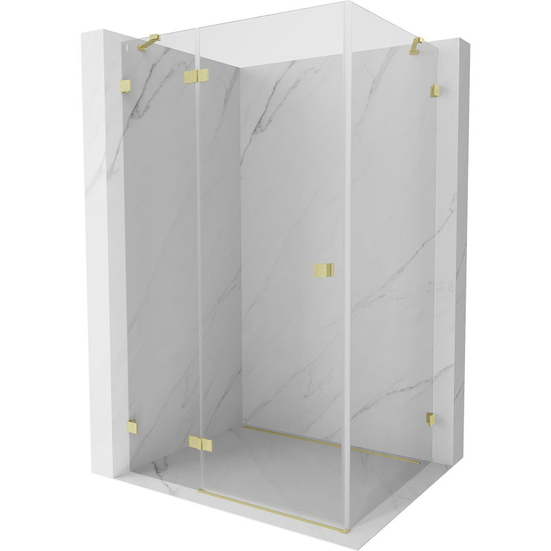Mexen Lunar sprchový kút s otváracími dverami vľavo 90 x 80 cm, transparentný, brúsené zlato - 834-090-080-55-00-L