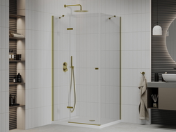 Mexen Roma sprchová kabína, kyvné dvere 100 x 70 cm, transparentnéné, zlatá + závesný bidet Flat - 854-100-070-50-00-4010