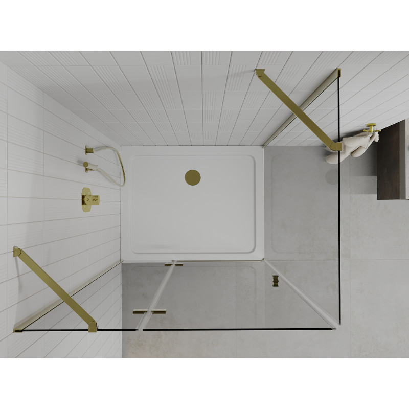 Mexen Roma sprchovací kút s pántami 100 x 70 cm, transparentný, zlatý + sprchová vanička Flat - 854-100-070-50-00-4010