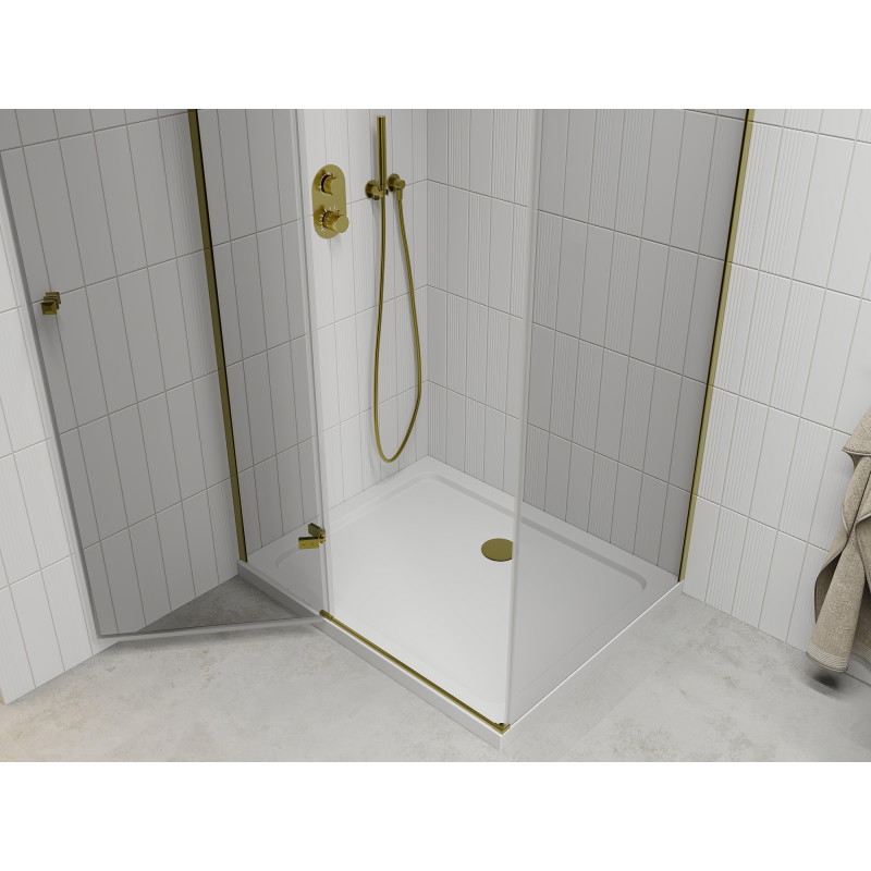 Mexen Roma sprchový kút s otváracími dverami 120 x 90 cm, transparentný, zlatý + Flat vanička - 854-120-090-50-00-4010
