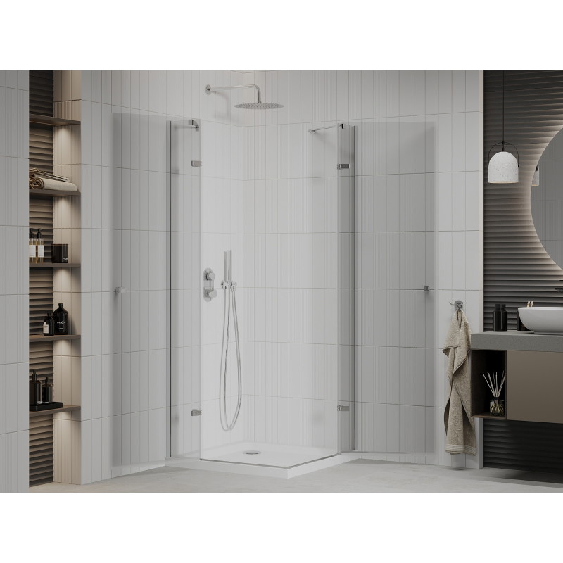 Mexen Roma Duo závesná sprchová kabína 90 x 90 cm, priehľadná, chróm + vanička Flat - 854-090-090-01-02-4010