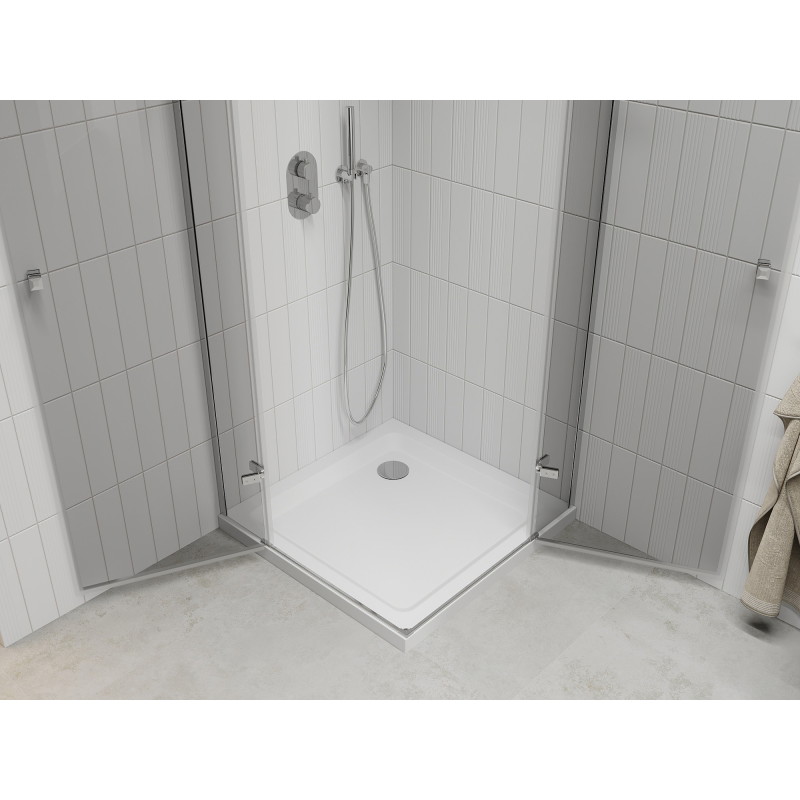 Mexen Roma Duo závesná sprchová kabína 90 x 90 cm, priehľadná, chróm + vanička Flat - 854-090-090-01-02-4010