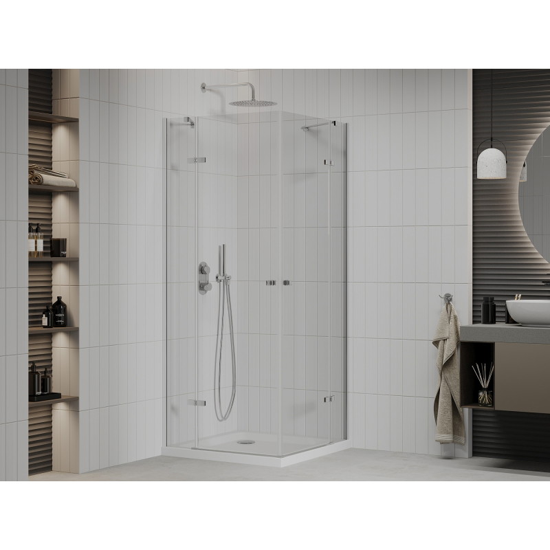 Mexen Roma Duo závesná sprchová kabína 90 x 90 cm, priehľadná, chróm + vanička Flat - 854-090-090-01-02-4010