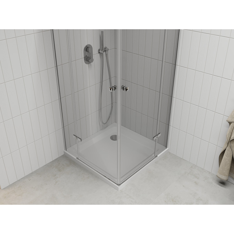 Mexen Roma Duo sprchový kút s otváracími dverami 100 x 100 cm, priehľadný, chróm + vanička Flat - 854-100-100-01-02-4010