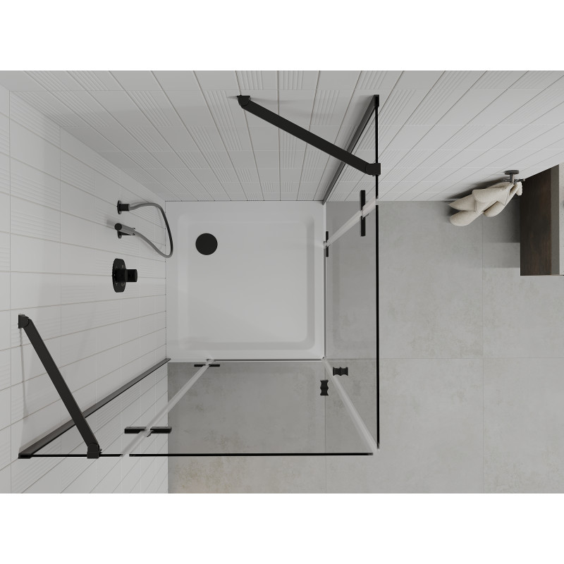 Mexen Roma Sprchovací kút Duo vyklápací 100 x 100 cm, transparentný, čierny + vanička Flat - 854-100-100-70-02-4010B