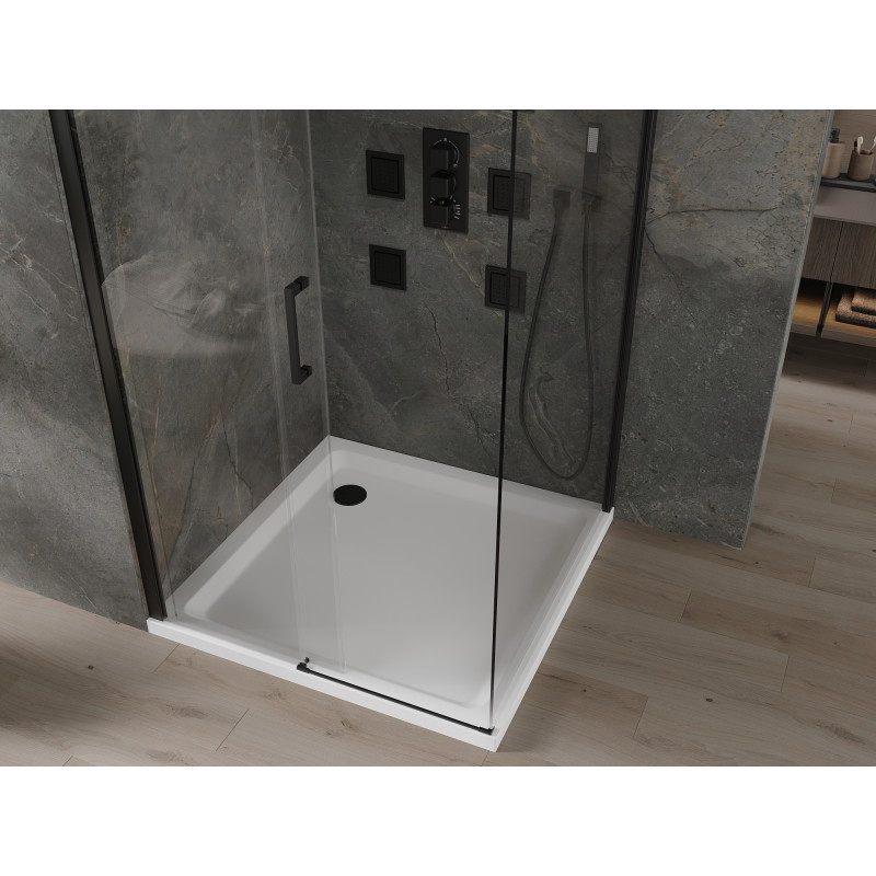 Mexen Omega posuvná sprchová kabína 100 x 100 cm, priehľadná, čierna + vanička Flat, biela - 825-100-100-70-00-4010B