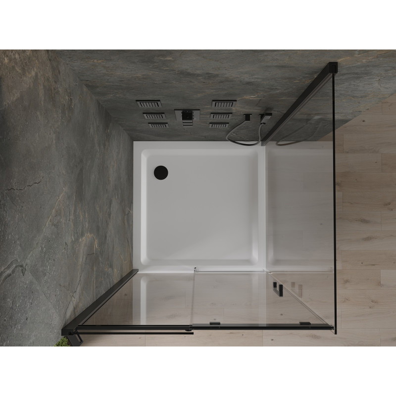 Mexen Omega posuvná sprchová kabína 100 x 100 cm, priehľadná, čierna + vanička Flat, biela - 825-100-100-70-00-4010B