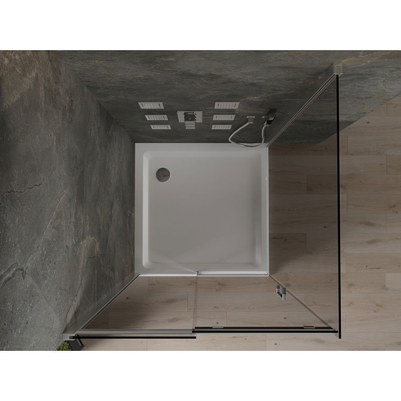 Mexen Omega posuvná sprchová kabína 100 x 100 cm, grafitová, chróm + vanička Flat, biela - 825-100-100-01-40-4010