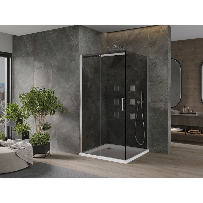 Mexen Omega posuvná sprchová kabína 100 x 100 cm, grafitová, chróm + vanička Flat, biela - 825-100-100-01-40-4010