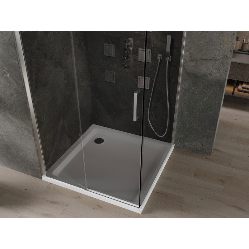 Mexen Omega posuvná sprchová kabína 100 x 100 cm, grafitová, chróm + vanička Flat, biela - 825-100-100-01-40-4010