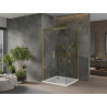 Mexen Omega posuvná sprchová kabína 100 x 100 cm, priehľadná, zlatá + sprchová vanička Flat - 825-100-100-50-00-4010