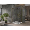 Mexen Omega posuvná sprchová kabína 100 x 100 cm, priehľadná, zlatá + sprchová vanička Flat - 825-100-100-50-00-4010