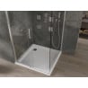 Mexen Omega sprchovací kút posuvný 100 x 100 cm, transparentný, chróm + vanička Flat - 825-100-100-01-00-4010