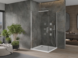 Mexen Omega sprchový kút posuvný 100 x 100 cm, transparentný, chróm + vanička Flat - 825-100-100-01-00-4010