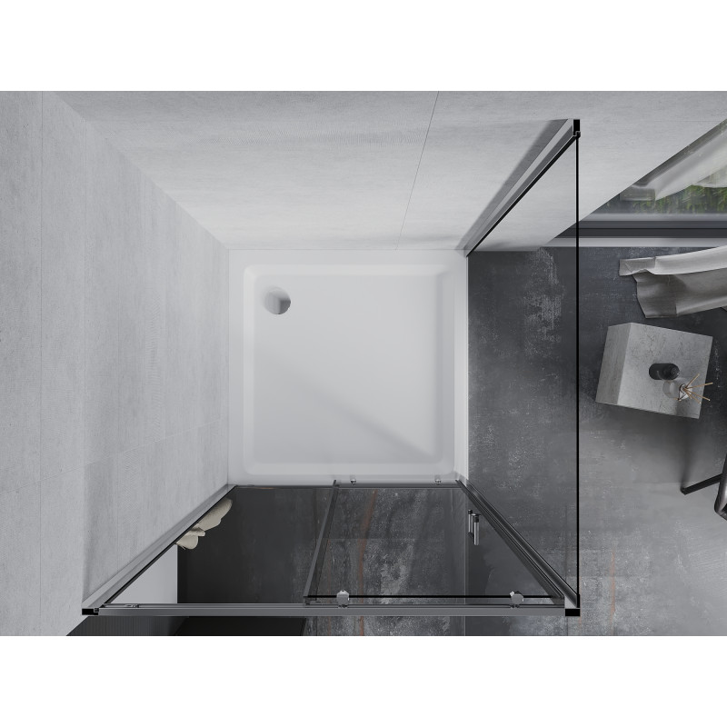 Mexen Apia posuvná sprchová kabína 90 x 90 cm, transparentná, chróm + základňa Flat - 840-090-090-01-00-4010