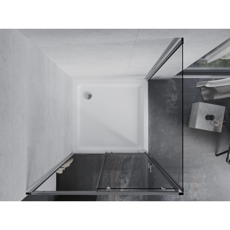 Mexen Apia sprchový kút posuvný 100 x 100 cm, transparentný, chróm + sprchová vanička Flat - 840-100-100-01-00-4010