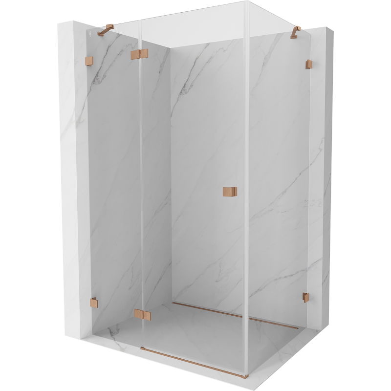 Mexen Lunar sprchový kút so závesnými dverami ľavý 90 x 80 cm, transparentný, brúsená meď - 834-090-080-65-00-L