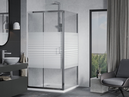 Mexen Apia sprchová kabína, posuvné dvere 100 x 100 cm, pruhy, chrómová + závesný bidet Flat - 840-100-100-01-20-4010