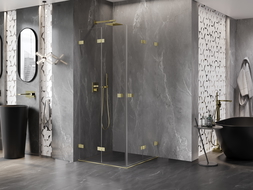Mexen Lunar-F Duo skladací sprchovací kút 85 x 85 cm, transparentný, zlatý kartáčovaný - 836-085L-085P-55-00